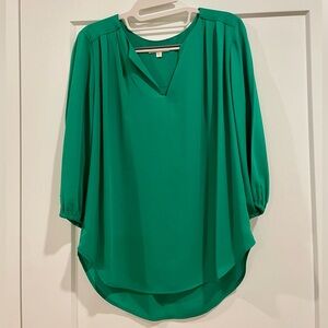 Pleione Green 3/4th Sleeve Blouse Relaxed Fit